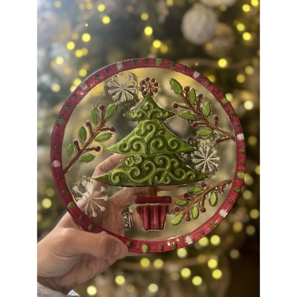 Set of 2 Christmas holiday rare Tree Glass Appetizer Dessert Plates 8” NWT - Picture 2 of 8